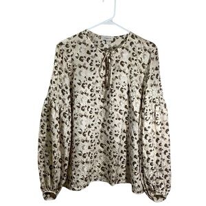 Lafayette 148 Lupe Blouse Leopard Print Tie Neck 100% Silk